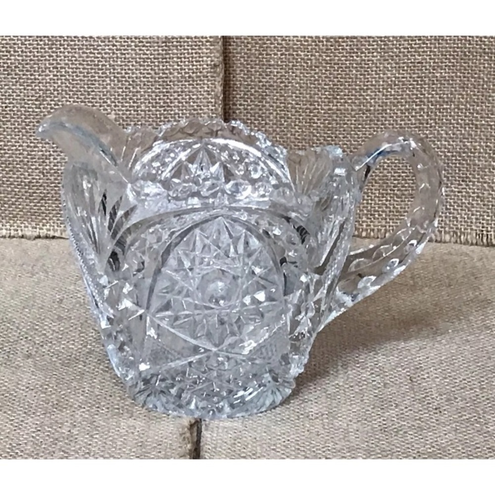 Vintage Imperial Pressed Glass Hobstar And Arches Clear Creamer Fairycore AS IS - Picture 4 of 9